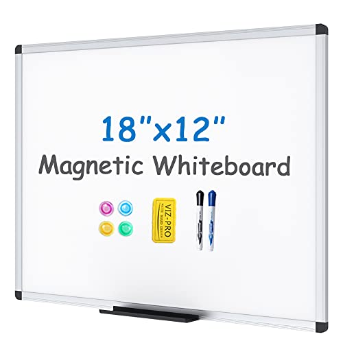 VIZ-PRO Magnetic Whiteboard/Dry Erase Board, 18 X 12 Inches, Includes 1 Eraser & 2 Markers & 4 Magnets