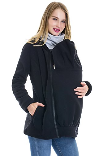 Smallshow Women's Fleece Zip Up Maternity Baby Carrier Hoodie Sweatshirt Jacket Large Black