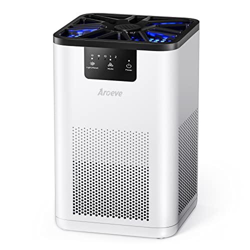 AROEVE Air Purifiers for Bedroom Air Purifier With Aromatherapy Function For Pet Smoke Pollen Dander Hair Smell 20dB Air Cleaner For Bedroom Office Living Room Kitchen, MK06- White