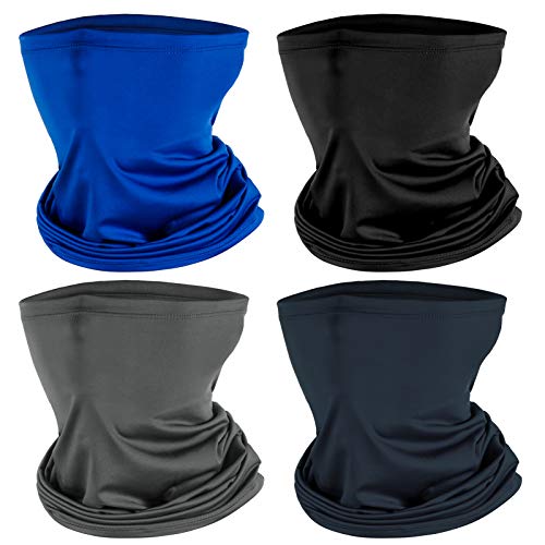 COOLZU 4 Pack Neck Gaiter Face Mask : Balaclava Mask & Bandana Headband for Men Women (Blue&black&gray&dark Blue)