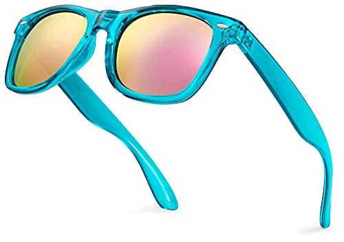 Retro Rewind Translucent Frame Colorful Neon 80s Sunglasses for Men Women - Reflective Mirrored Lens