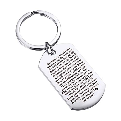 WSNANG Footprints Keychain Prayer Keychain Cross Pendant Necklace Religious Jewelry Christian Gift (keychain)