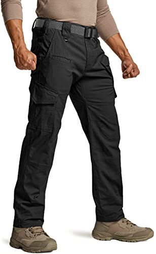 CQR Men's Flex Ripstop Tactical Pants, Water Resistant Stretch Cargo Pants, Lightweight EDC Hiking Work Pants, Dura Flex Mag Pocket Black, 30W x 30L