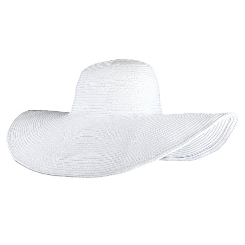 CHIC DIARY Women Summer Big Brim Beach Hat Floppy Straw Sun Hat Cap UPF 50+ (White)