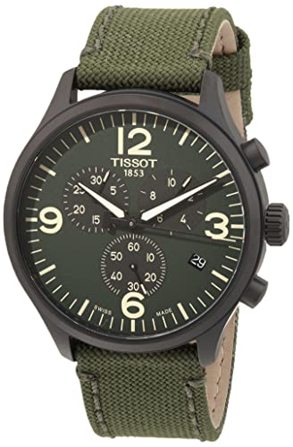 Tissot Mens Chrono XL 316L Stainless Steel case with Black PVD Coating Quartz Watch, Green, Fabric, 22 (T1166173709700)