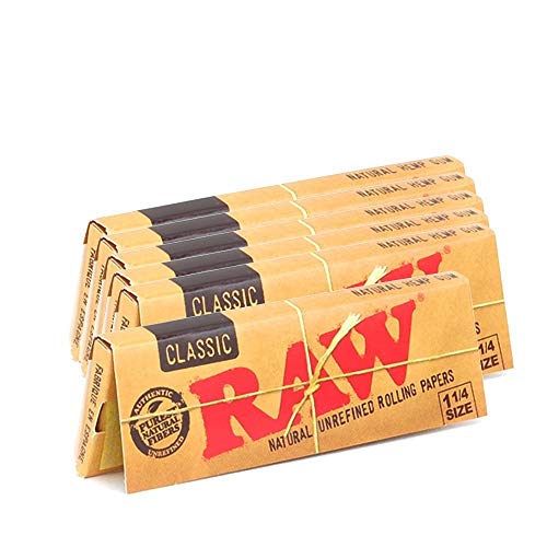 Raw Unrefined Classic 1.25 1 1/4 Size Cigarette Rolling Papers, 50 Count (Pack of 6)