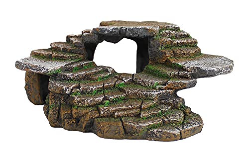 PENN-PLAX Reptology Shale Scape Step Ledge & Cave Hideout – Basking Area - Decorative Resin for Aquariums & Terrariums – Great for Reptiles, Amphibians, and Fish – Medium