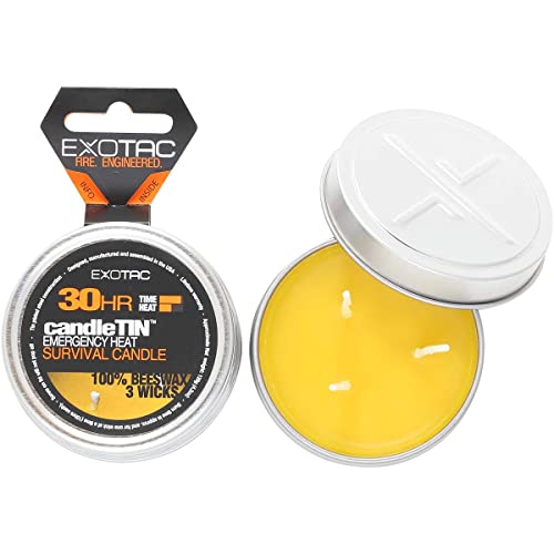 EXOTAC - candleTIN Large Slow Burn Beeswax Wax Survival Candle for Emergency Kits, Camping, Hiking, or Essential Supplies