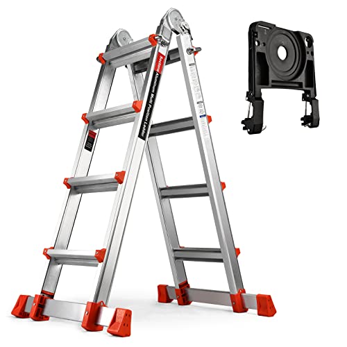 Soctone Ladder, A Frame 4 Step Extension Ladder, 17 Ft With Multi Position & Removable Tool Tray with Stabilizer Bar, 330 lbs Weight Rating Telescoping Ladder for Household or Outdoor Work
