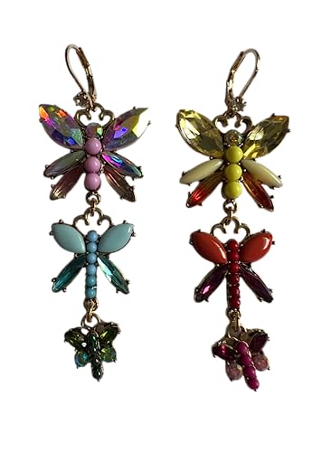 Betsey Johnson Butterfly Dangle Earrings, One Size, Resin, Glass, Metal, No Gemstone