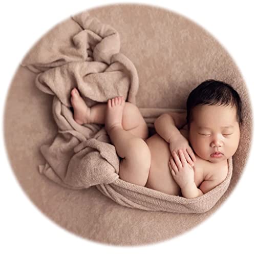 Zeroest Newborn Photography Wrap Newborn Photoshoot Props Boys Girls Newborn Posing Backgroud Stretch Knit Blanket for Baby Photo Prop (Tan, Small)