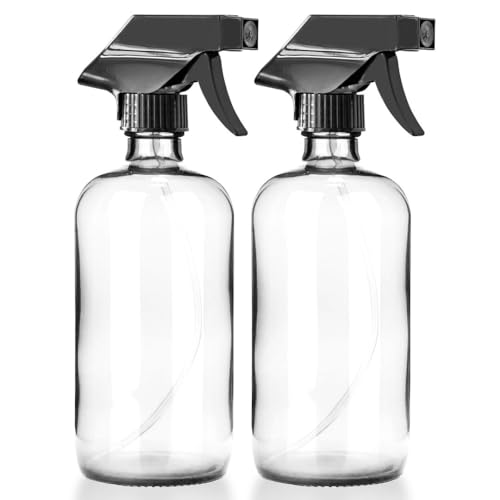Chef's Star Glass Spray Bottles for Cleaning Solutions, Plants, and Hair, Empty Refillable Misting Spritzer with 3 Adjustable Spray Settings, 16 Oz, Pack of 2, Clear