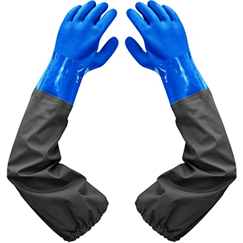 Haiou Long Rubber Gloves Elbow Length Chemical Resistant Gloves with Cotton Lining Waterproof Gloves, 25 inches, Large