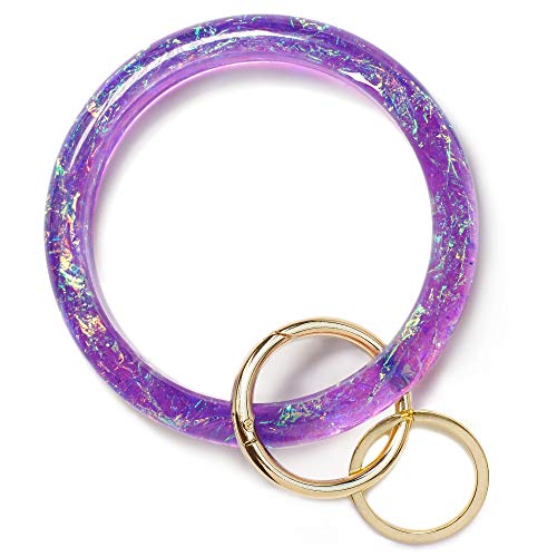 Mymazn Bangle Key Ring Bracelet for Women Wristlet Keychain Bracelets Holographic Circle Keyring for Wrist, Gift for Women Girls