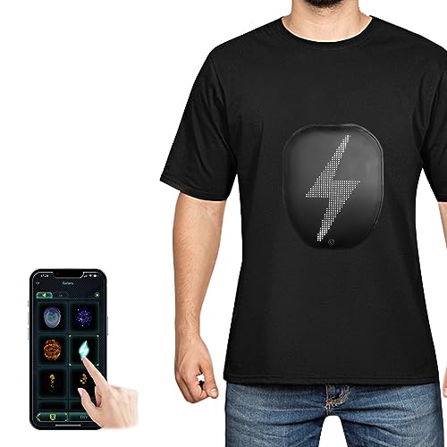 Led T Shirt with Bluetooth Programmable App,Glow Shirts Customizable Patterns for Adults Kids Halloween Masquerade Party Black