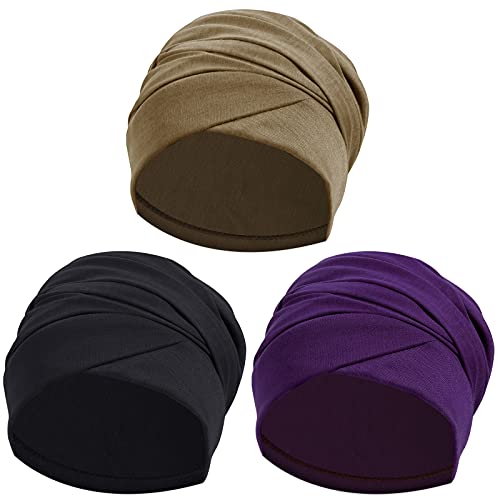 Ever Fairy Turban Head Wrap Scarf,African Women' Soft Long Scarf Shawl Hair Bohemian Headwrap Stretch Headband Tie (Set C-Purple+Khaki+Black)
