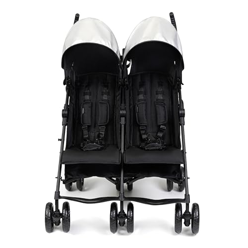 Summer Infant 3Dlite Folding Lightweight Side by Side Double Stroller with 5-Point Safety Harness for Infants and Toddlers, Black