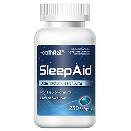 HealthA2Z Sleep Aid, Diphenhydramine Softgels, 50mg, Supports Deeper, Restful Sleeping, Non Habit-Forming (250 Count)