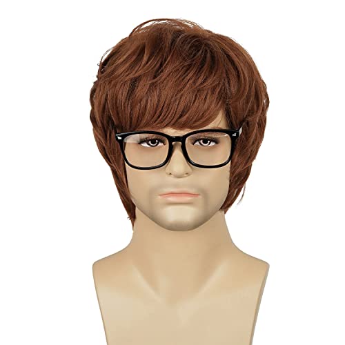 FATMAUI Mens 60s and 70s Mens Brown Cosplay Halloween Costume Shaggy Male Wig and Glasse