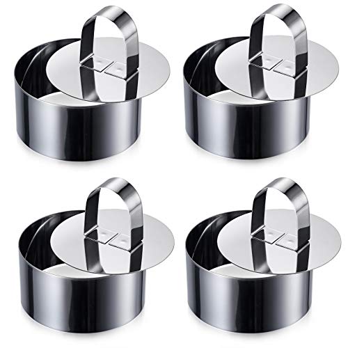 ONEDONE Cake Ring Molds for Baking 3.15' Round Stainless Steel Pastry Rings Cake Rings Forming Rings with Pusher, Set of 4, Mother's Day Gifts