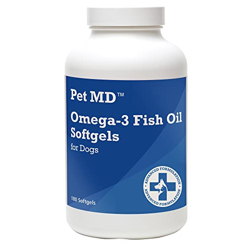 Pet MD – Omega 3 Fish Oil Supplement for Dogs – Skin and Coat Support for Dogs – 180 Softgels