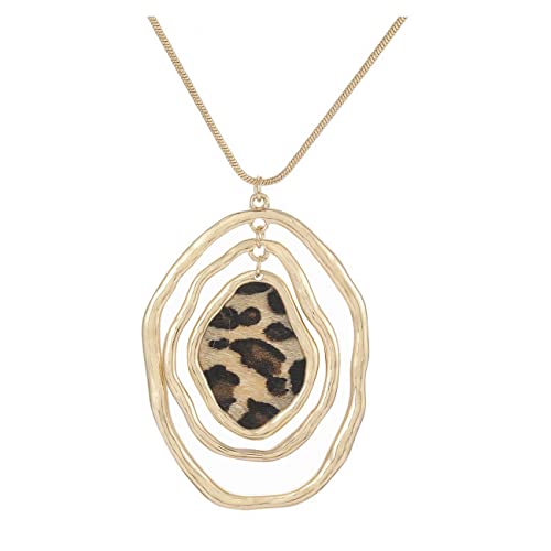 ZITULRY Leopard Print Necklace for Women Girls Hammered Cheetah Print Pendant Necklace (Irregular Circle)