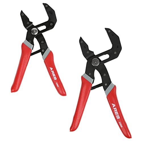 ARES 51009 – 2-Piece Self-Adjusting V-Notch Pliers Set – 7-Inch and 10-Inch Pliers - Maximum Opening Sizes of 1-5/8 Inches (42mm) and 2-3/8 Inches (60mm) – Perfect for Plumbing, Pipe, or Fastener Work