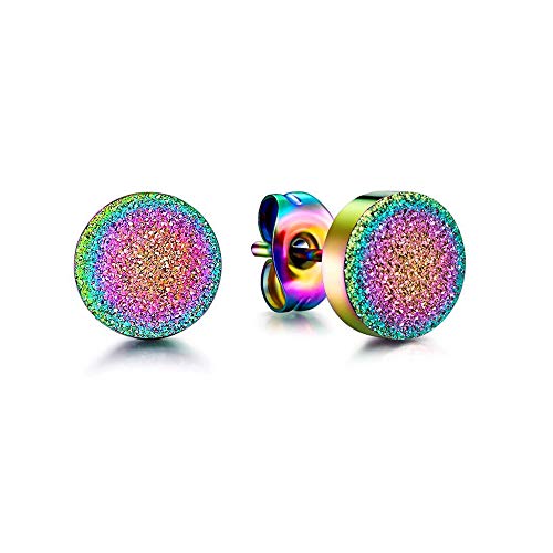 Onnzin Hypoallergenic Titanium Earrings for Sensitive Ears,Surgical Stainless Steel Earrings for Women Girls Men 8mm（Rainbow)