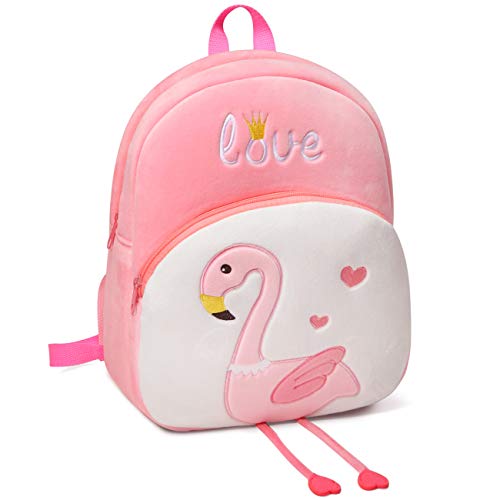 VASCHY Toddler Backpack, Girls 3D Cute Plush Daycare Backpack for Little Girls Gift Flamingo