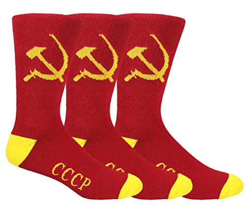 MOXY Socks 3-Pack Red and Yellow CCCP Soviet Hammer and Sickle Athletic Crew Socks
