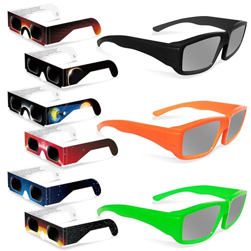 CSUJEE Solar Eclipse Glasses Approved 2024,(3 Plastic+6 Paper) CE and ISO Certified Eclipse Observation Glasses, Safe Shades for Sun Viewing