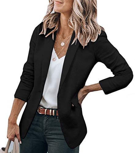 Cicy Bell Womens Casual Blazers Open Front Long Sleeve Work Office Jackets Blazer(Black,X-Large)