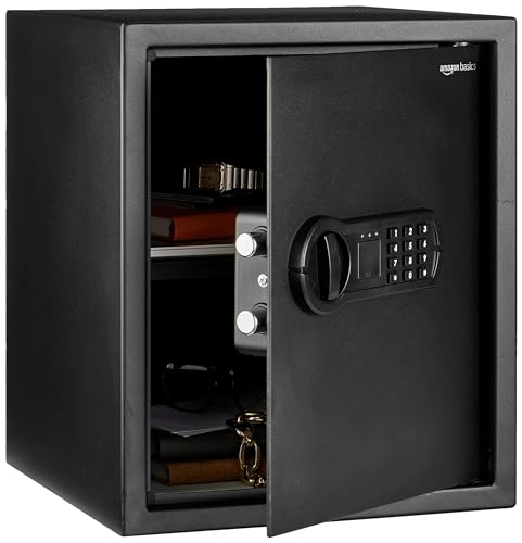Amazon Basics Steel Home Security Safe with Programmable Electronic Keypad Lock, Secure Documents, Jewelry, Valuables, 1.52 Cubic Feet, Black, 13.8'W x 13'D x 16.5'H