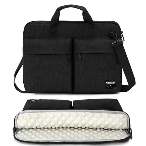 KINGSLONG 17-17.3 inch Slim Laptop Bag, Computer Carrying Case with Shoulder Strap, Notebook Handbag Cover for Men Women Fits Acer Asus Lenovo HP Toshiba Black