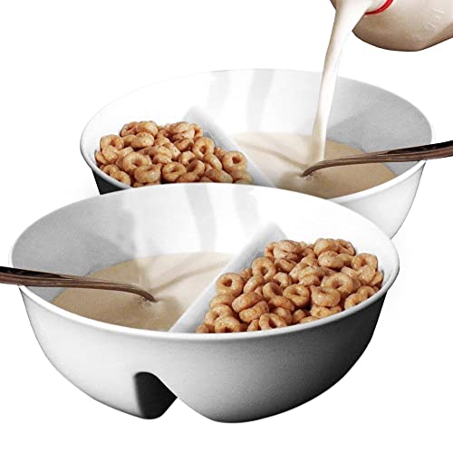 2 Pack - Just Crunch Anti-Soggy Cereal Bowl - Keeps Cereal Fresh & Crunchy | BPA Free | Microwave Safe | Ice Cream & Topping, Yogurt & Berries, Fries & Ketchup and More – White