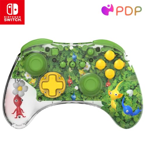 PDP REALMz Wireless Nintendo Switch Pro Controller, Customizable LED, 40 Hour Rechargeable Battery Power, 30 Foot Connection, Officially Licensed by Nintendo: Pikmin Clover Patch (Green)