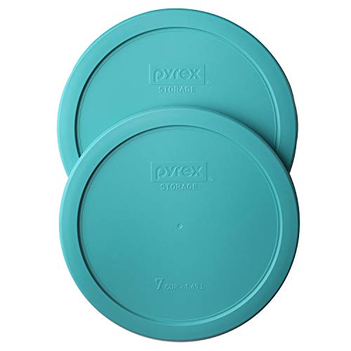 Pyrex 7402-PC 7-Cup Turquoise Plastic Food Storage Lid, 2 Pack - Made in the USA