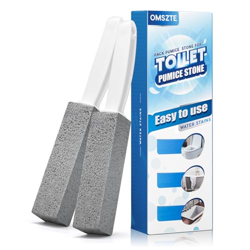 Omszte 2Pack Pumice Stone Toilet Bowl Cleaning with Handle, Scouring Stick Powerfully Cleans Away Limescale Stain, Hard Water Rings, Calcium Buildup, Suitable for Tiles, BBQ Grill, Bath tubs