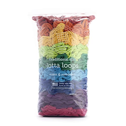 friendly loom Lotta Loops Rainbow 7' Traditional Size Cotton Loops Makes 6 (6' x 6') Potholders by Harrisville Designs Made in The USA