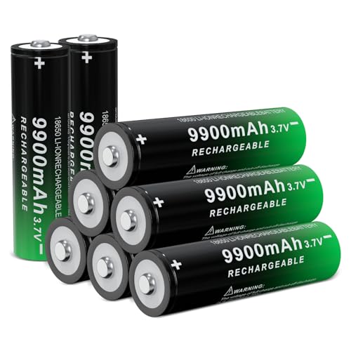 18650 Rechargeable Battery 9900mAh Lithium ion 3.7Volt Large Capacity Batteries for Headlamp Flashlight (Button Top, 8 Pack)