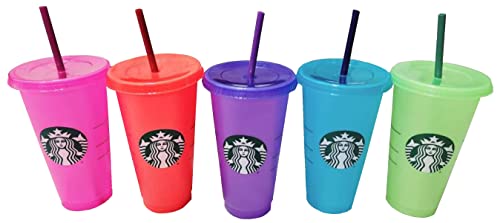 Starbucks Summer 2022 Color Change Venti Cold Cups with Straws (24oz, Pack of 5)