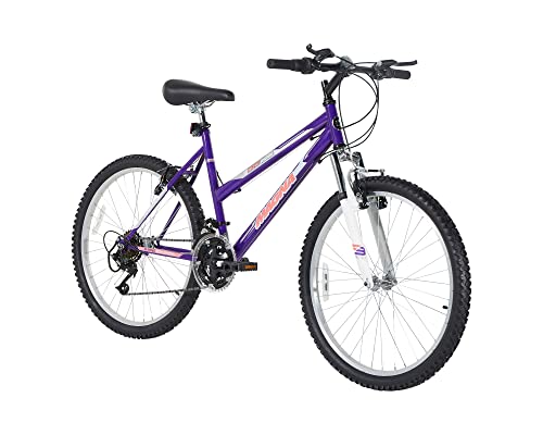 Dynacraft Hardtail Echo Ridge Mountain Bike Girls 24 Inch Wheels with 18 Speed Grip Shifter and Dual Handbrakes in Puple
