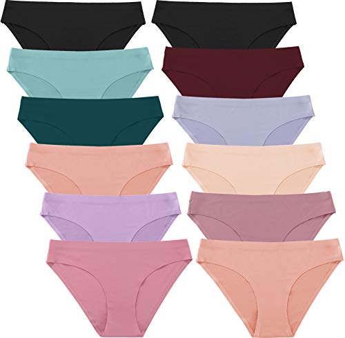 FINETOO 12Pack Womens Seamless Underwear No Show Cheeky Panties Invisibles Briefs Soft Stretch Bikini Hipster XS-XL(S)