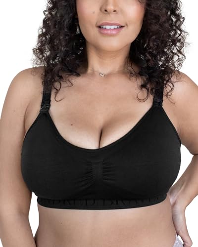 Kindred Bravely Simply Sublime Busty Seamless Nursing Bra for F, G, H, I Cup | Wireless Maternity Bra (Black, X-Large-Busty)