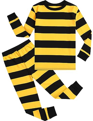 A&J DESIGN Yellow and Black Striped Pajamas Set for Toddler Boys Girls Halloween Bee Pjs for Kids 7 Years