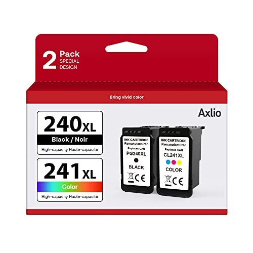 Axlio PG-240XL/CL-241XL Compatible Ink Cartridges Replacement for Canon 240 241, 240XL 241XL Combo Pack Use to Canon MG3620 TS5120 MG3520 MG2120 MX452 MX512 MX532 Printer (2 Pack)