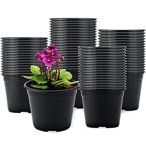 KINGLAKE 100 Pcs 4' Plastic Plants Pots Black