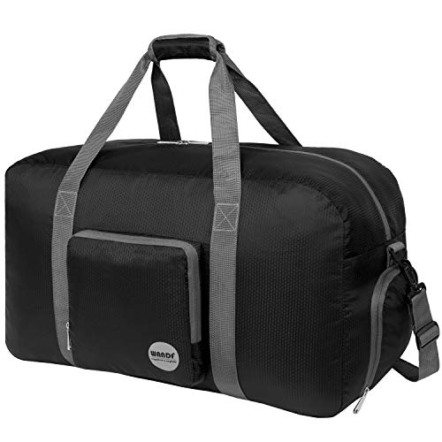 24' Foldable Duffle Bag 60L for Travel Gym Sports Lightweight Luggage Duffel By WANDF (24 inches (60 Liter), Black 24'')