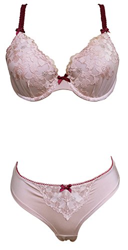 Womens Sexy Cute Nude Pink Underwire Padded Matching Bra and Panty Underwear Set (34B, 14 US (18 UK))