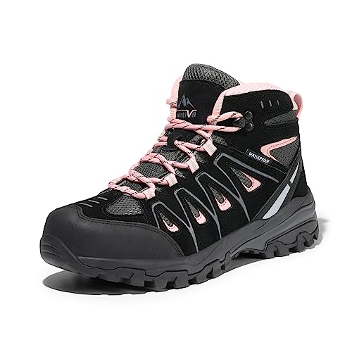 NORTIV 8 Womens Waterproof Hiking Boots Low Top Lightweight Outdoor Trekking Camping Trail Hiking Boots Size 7 M US SNHB211W, Black/Pink